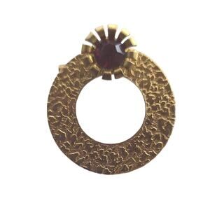 Vintage 1950s Brooch Pin 1" Gold Tone Eternity Circle Flower Red Center